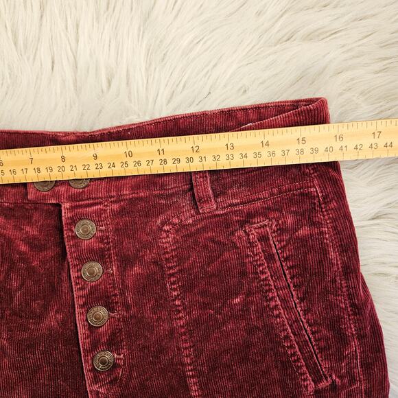 American Eagle Super Stretch High Rise Corduroy Pants Sz 12 Burgundy Button Fly - Picture 10 of 12